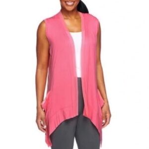 LOGO By Lori Goldstein Lightweight Draped Open Cardigan 3X Chiffon Trim Pink